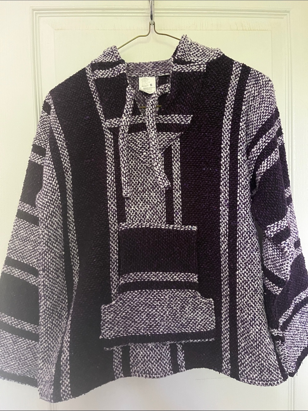 Striped Woven Baja Hoodie in Black and White